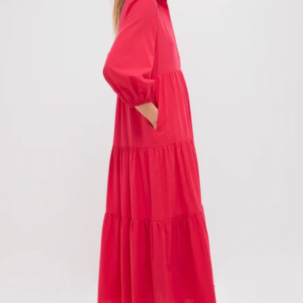 Tuckernuck Pomander Place Vibrant Red Long Sleeve Shirt Dress - Picture 3 of 5